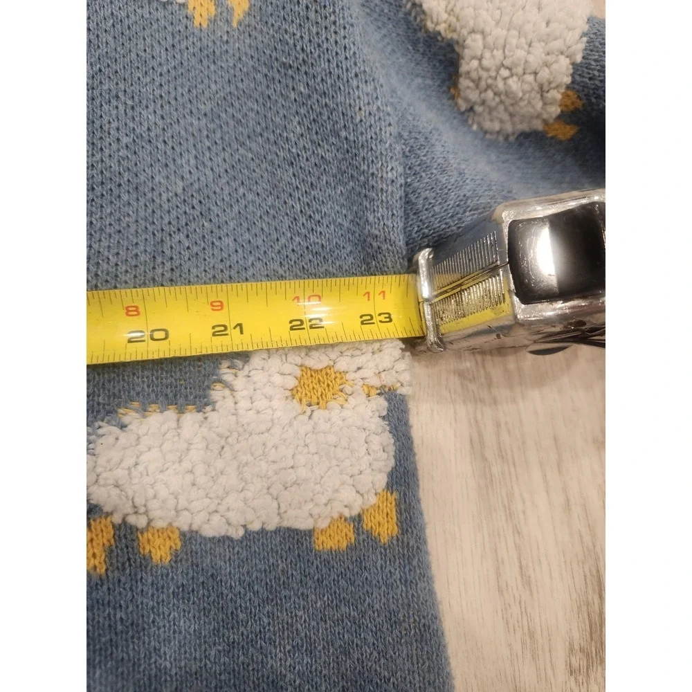 Blue & White Cardigan V-Neck Knit Sweater Sheep Motif Cottagecore Size Med/Large